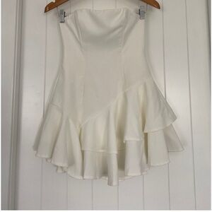 Saints + Secrets - White ruffle mini Strapless Dress